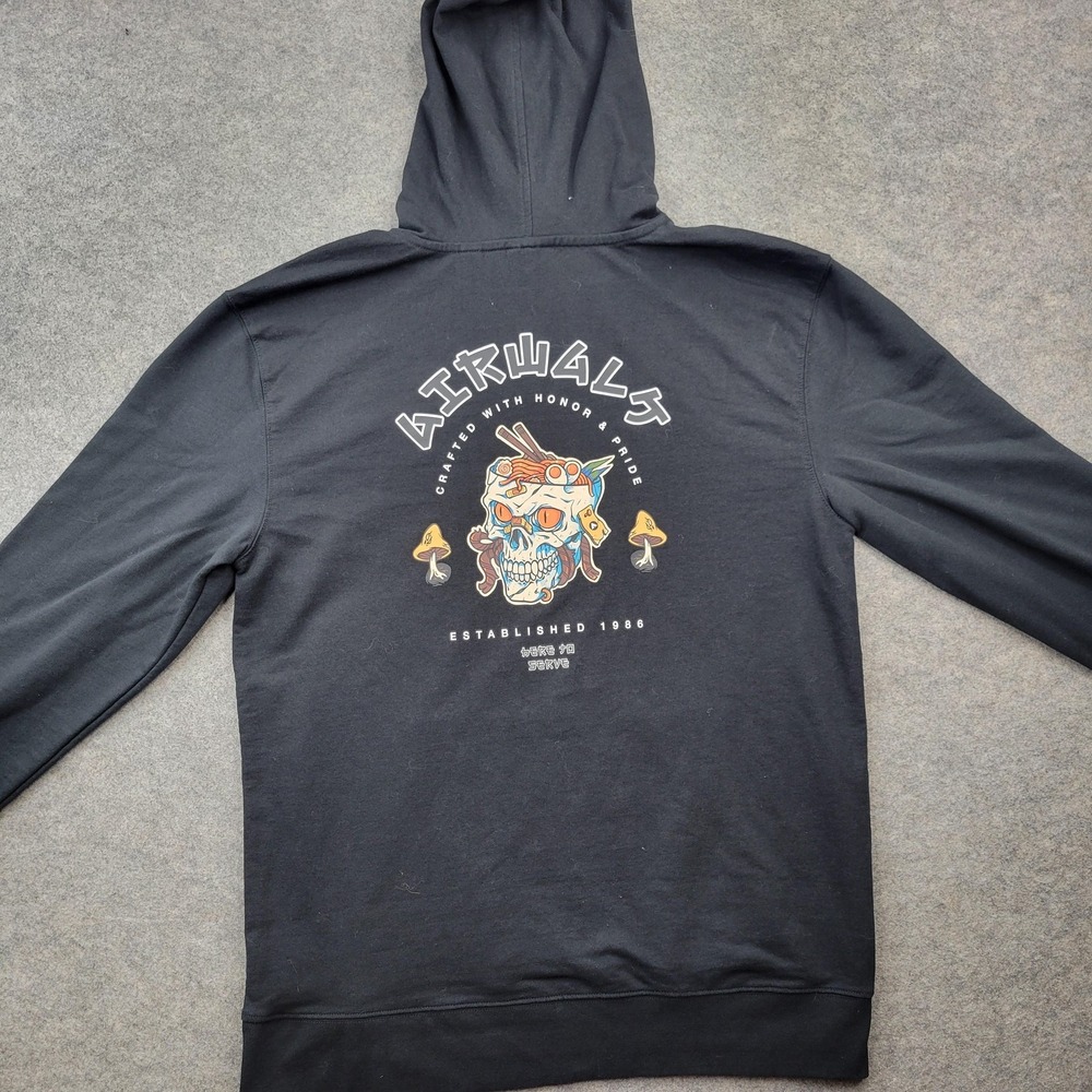 Airwalk Hoodie Mens Large Black Fleece Pullover Sweatshirt Skull Graphic